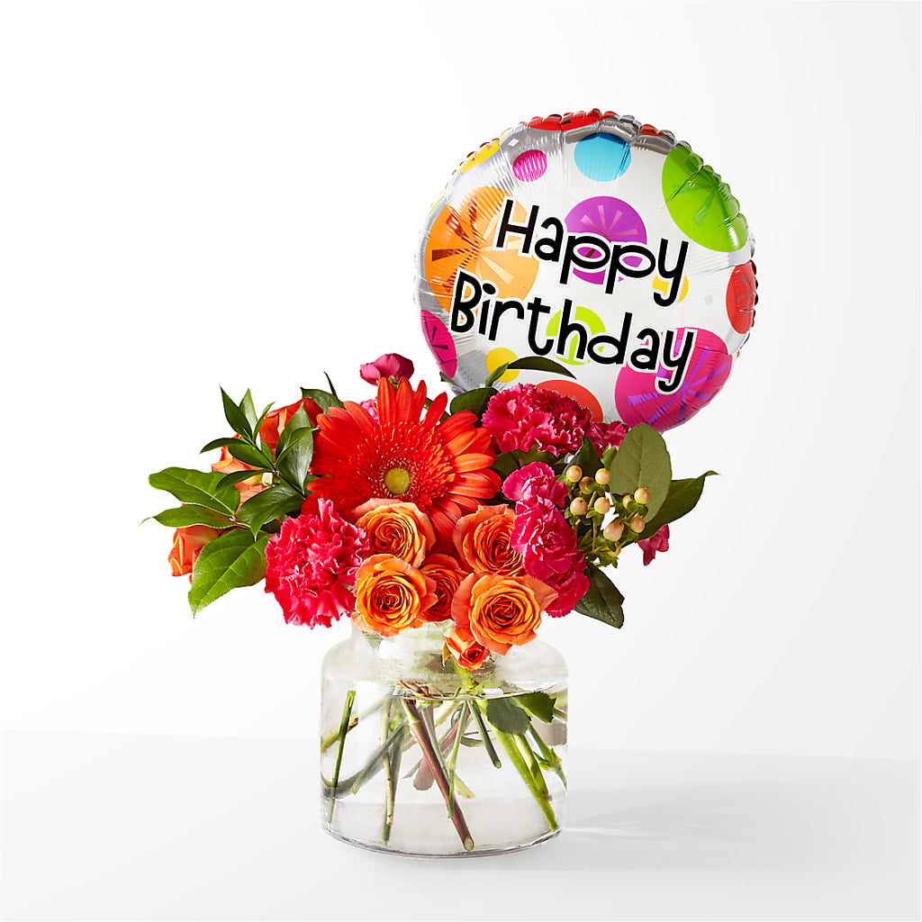 Fiesta Bouquet with Birthday Balloon – The Flower Company, Kamloops BC