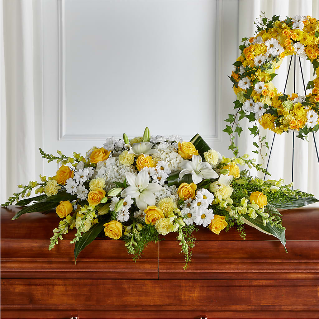 Golden Harmony Casket Spray – The Flower Company, Kamloops BC