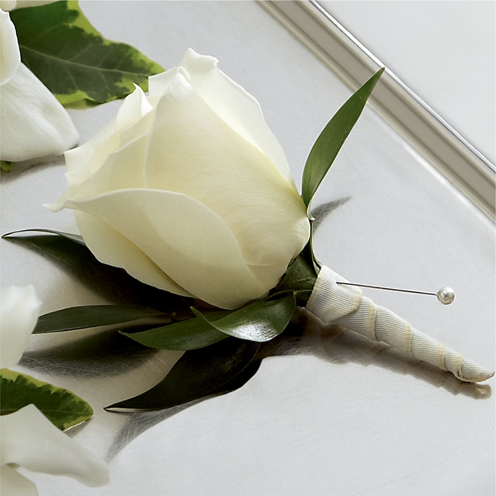 White Rose Boutonniere – The Flower Company, Kamloops BC