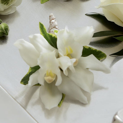 White Mini Cymbidium Boutonniere –  The Flower Company, Kamloops BC